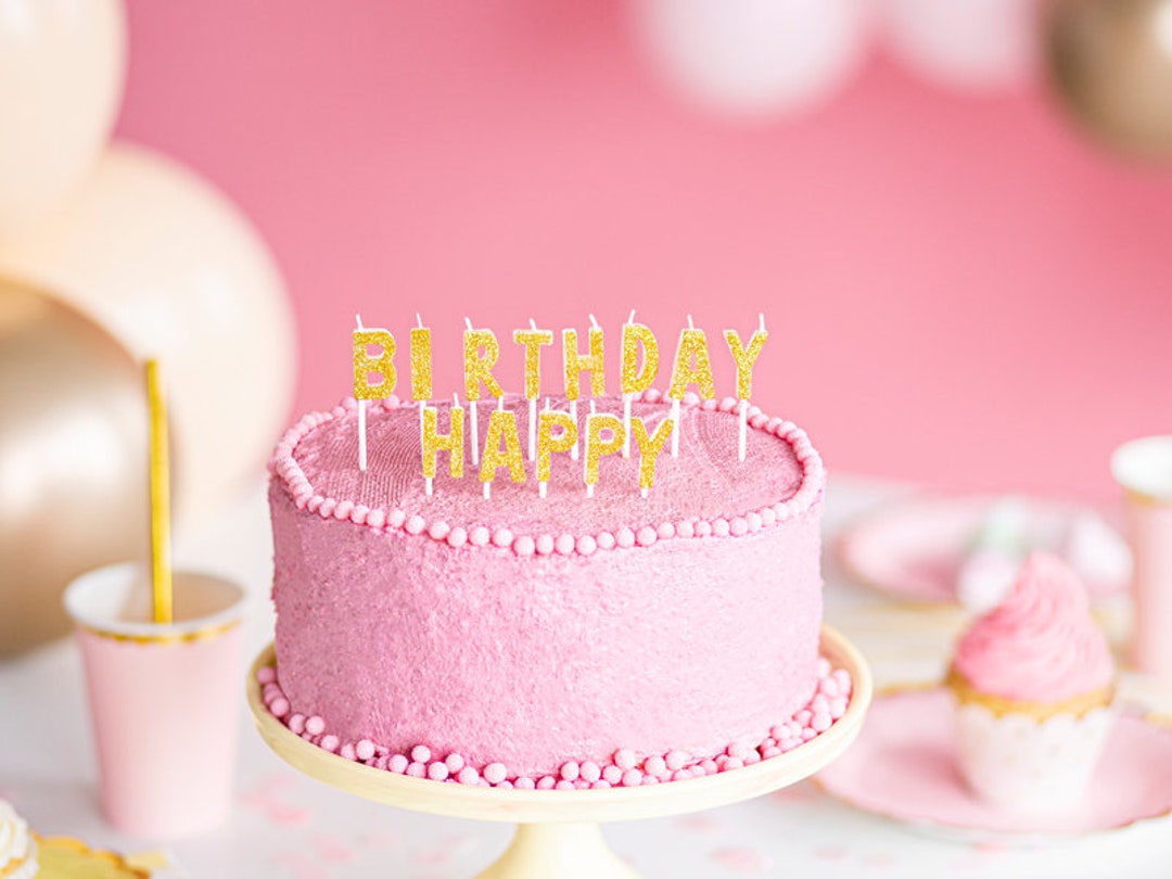 Happy Birthday Candles Gold Party Decorations Glitter Party Etsy