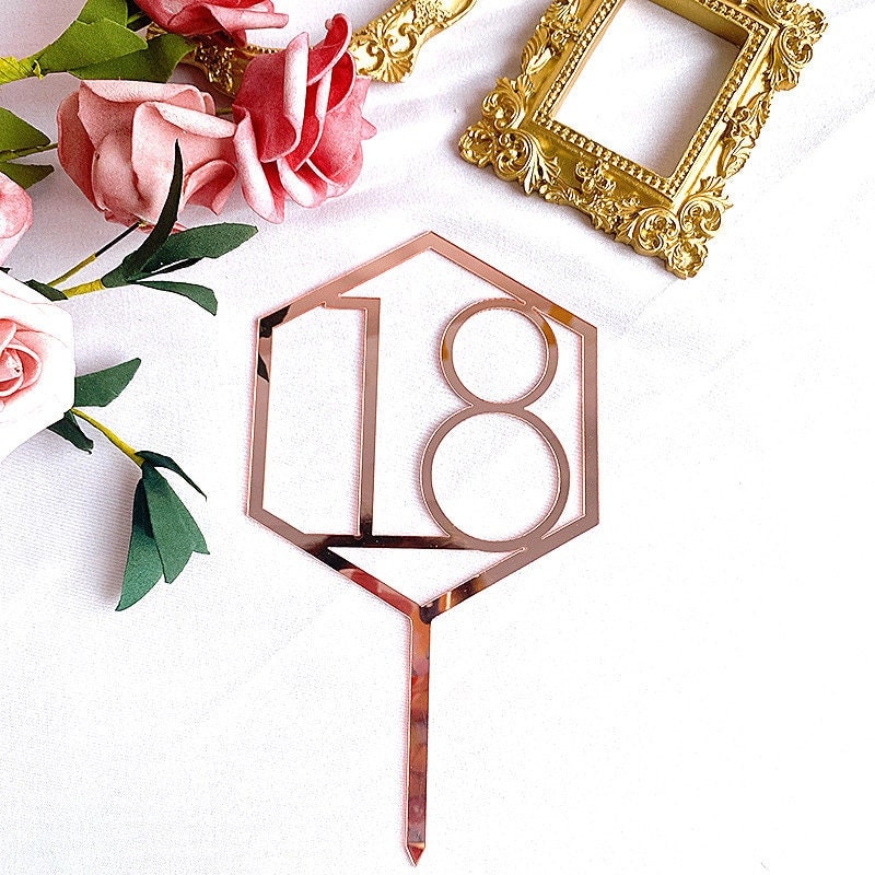 Rose Gold Cake Topper Birthday Party Decoration Numbers Age 18 21 30 40 ...