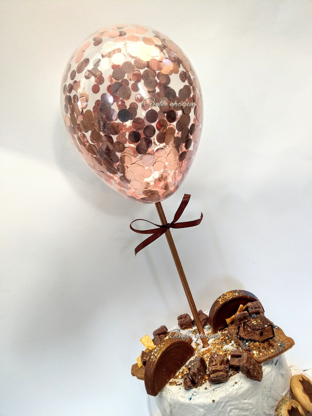 Rose Gold Confetti Cake Topper Balloons 5", Balloon Bouquet, Rose Gold ...