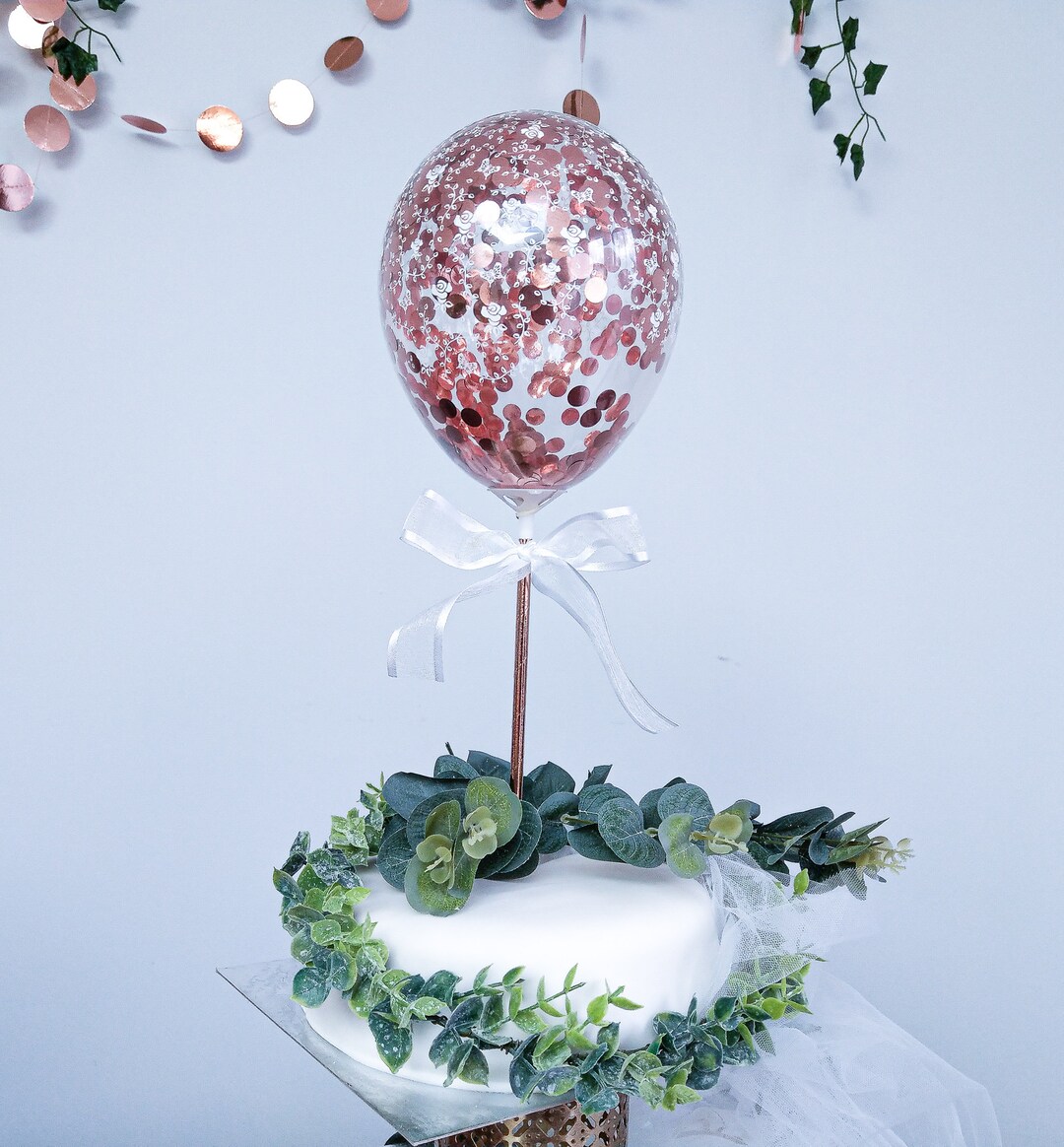 Balloon Cake Topper Rose Gold Confetti Happy Birthday Party Decorations ...