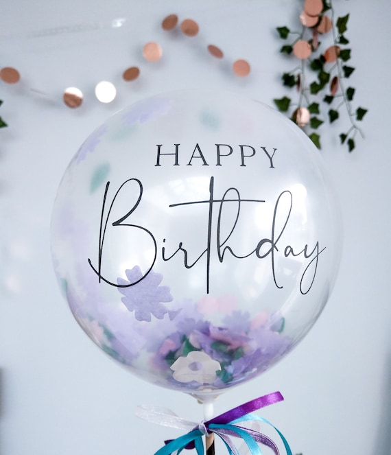 Happy Birthday Cake topper Floral Confetti Balloons, Décorations de fête,  1ère fête fille danniversaire, Lets Party Gift Decor Flowers Lilac Rose -   France