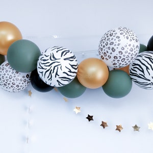 Safari Balloon Arch Green Tropical Birthday, Animal Print Zebra Stripes Balloon Garland, Kids Birthday Decorations Eucalyptus Gold Black