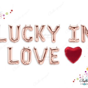LUCKY IN LOVE Rose Gold Balloons Party Balloons Engaged Gold Silver Letters, Heart Balloon, Valentines, 16", Custom Letters, Engagement