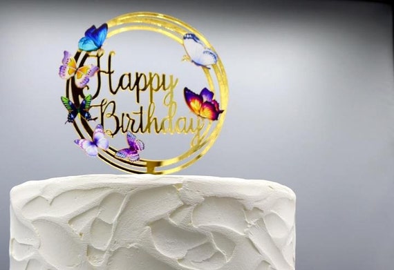 Happy Birthday Acrylic Cake Flowers Gold Cake Topper Birthday Cake Topper  Decor