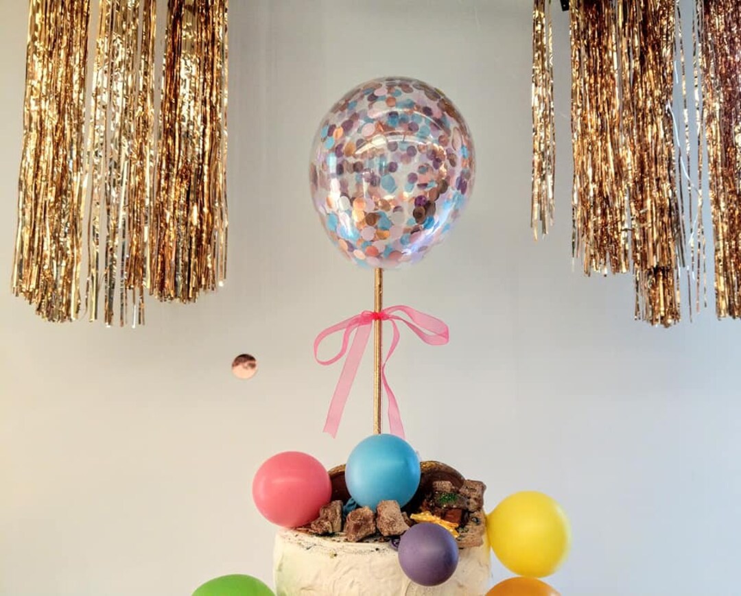 Rose Gold Balloon Confetti Cake Topper 5", Straws, Happy Birthday ...