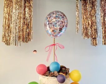 Rose gold Balloon Confetti Cake Topper 5", Straws, Happy Birthday, Wedding, Unicorn Theme, Ribbon, Confetti Cake Topper, Confetti Balloon,