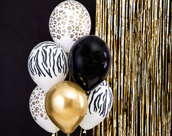 Safari Balloon Bouquet Black Gold Chrome, Tropical Birthday, Animal Print, Zebra Stripes Balloon Garland, Kids Birthday Decorations