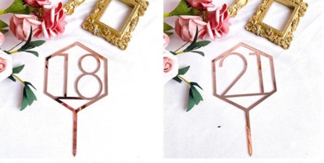 Rose Gold Cake Topper Birthday Party Decoration Numbers Age 18 21 30 40 ...