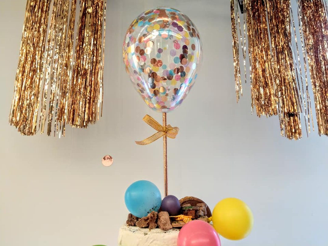 Rose Gold Balloon Confetti Cake Topper 5", Straws, Happy Birthday ...