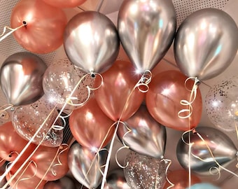 Palloncini Con Coriandoli Oro Rosa 30,5 Cm – 30 Pezzi Per Compleanno Donna, Baby Shower, Matrimonio, Laurea – Set Con Nastri