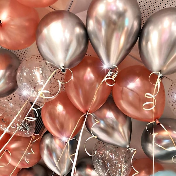 RoseGold Ballons Silber ChromBallons, Metallic, Latex Ballons 11", Geburtstag, Braut, verlobt, Hochzeit, Henne, Bouquet, Decke, Konfetti