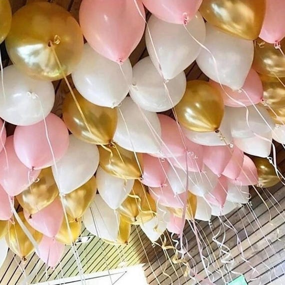 Ceiling Balloons Blush Pink Balloons 11 Latex White Balloons Birthday Balloons Birthday Bride Engaged Wedding Balloons Gold