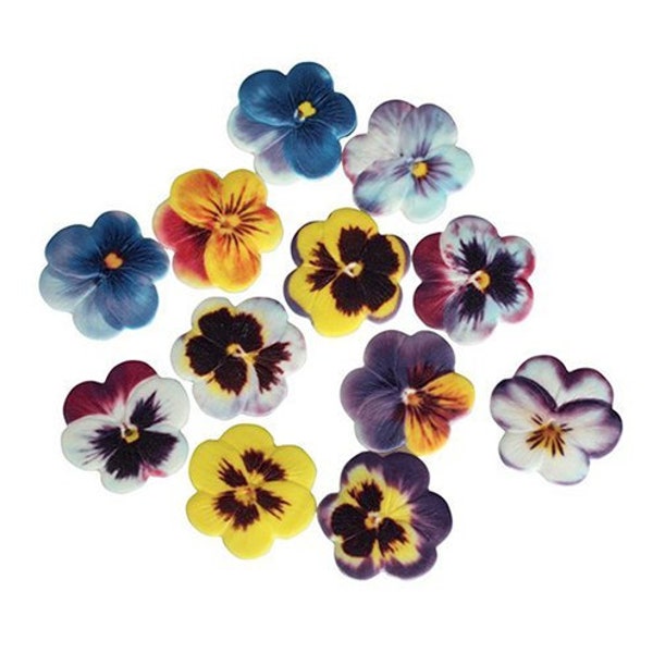 Pansy Flowers Sugar Cake Decorations x12, Happy Birthday, Cake Decor, Summer Spring