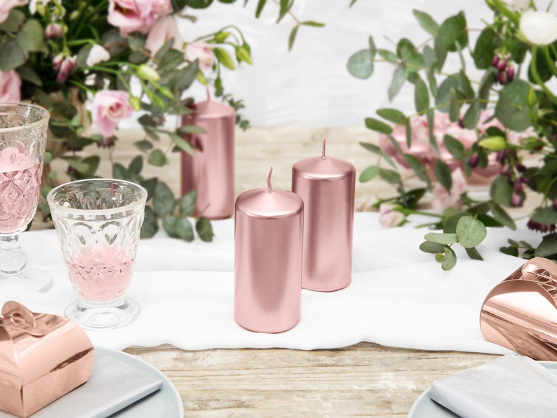 Rose Gold Pillar Candles Rose Gold Candles Happy Birthday Etsy