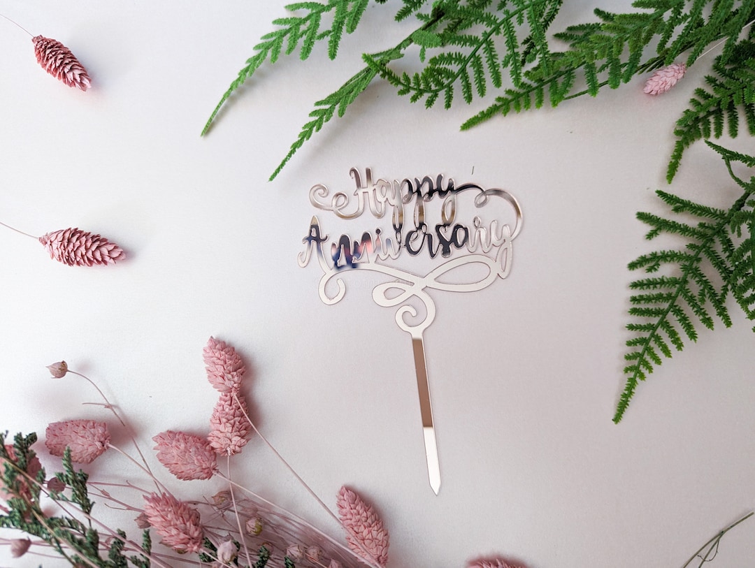 Happy Anniversary Cake Topper Acrylic Rose Gold Party Decorations ...