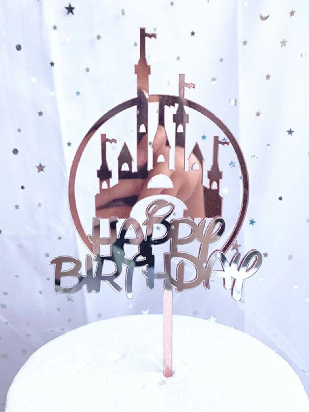 Princess Castle Rose Gold Happy Birthday Cake Topper Acrylic Party ...