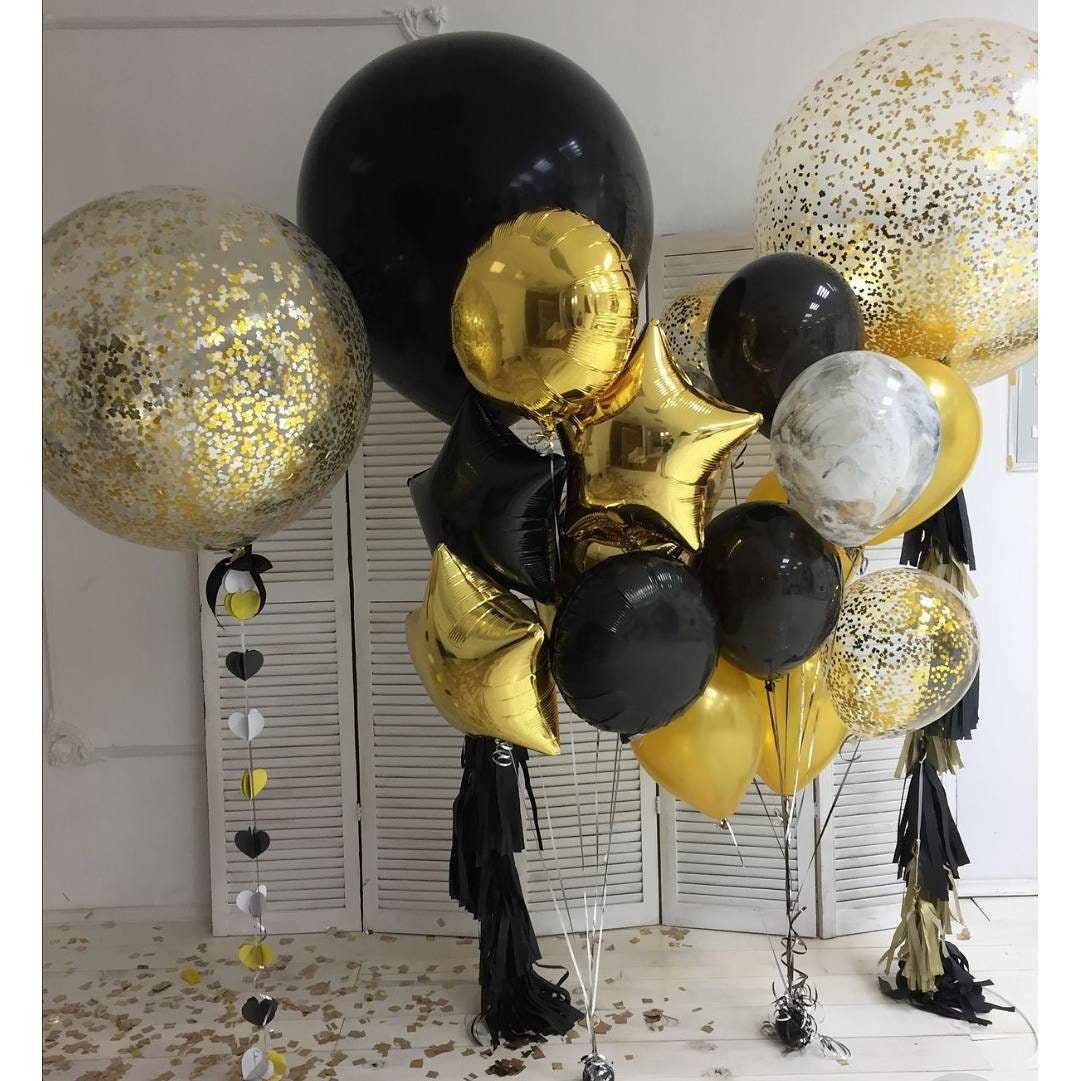 Gold Balloons Gold Confetti Balloons Black Balloons Foil Etsy