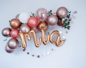 Roségold Bogen Name Ballons Chrom Kupfer Weiß Gold Cursive Script Buchstaben DIY Kit