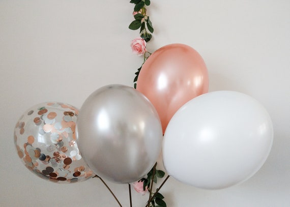 Rose Gold Balloons Bouquet Wedding Engaged Decor Silver Confetti White Hen Baby