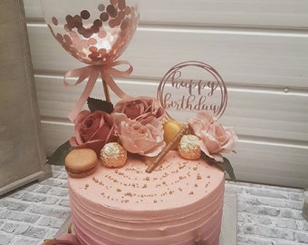 Rose Gold Balloon Cake Topper Confetti, Balloon Topper, Bachelorette, Happy Birthday Decorations, Wedding, Hen Party, Baby, Gift, Bride