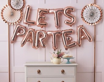 LETS PAR TEA balloons | Rose Gold Balloons | Gold Silver Balloons | Party Balloons |  Garland Balloon | Birthday Custom Letters, Cursive