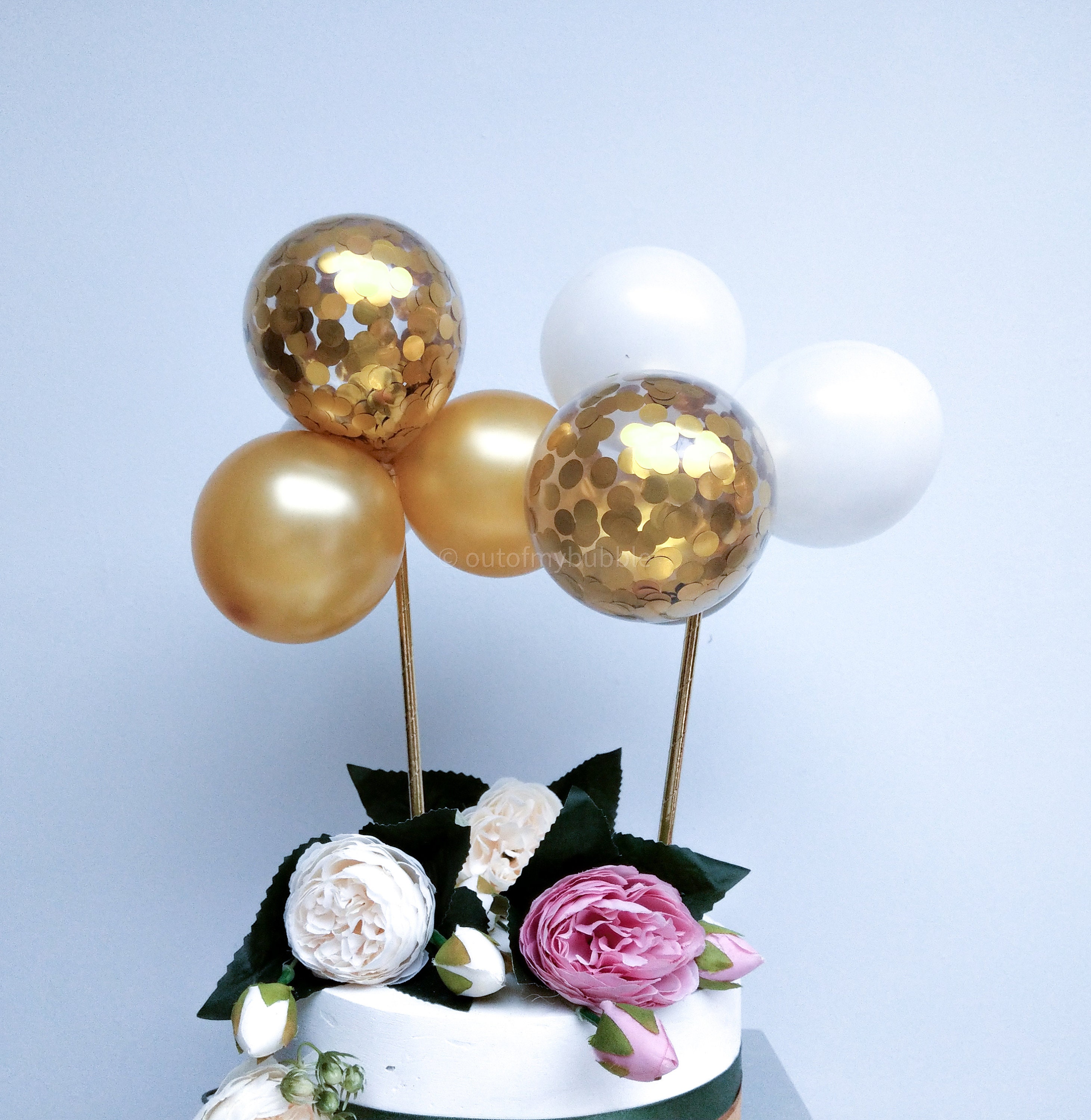 Gold Balloon Cake Topper Confetti Bachelorette Happy Birthday Acrylic ...