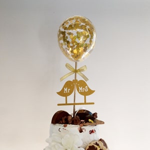 Or ballon confettis de gâteau, Hollographic, ruban, Confetti Cake Topper, ballons de mariage, oiseaux nuptiale, mrs, fête des paillettes, Gatsby le magnifique