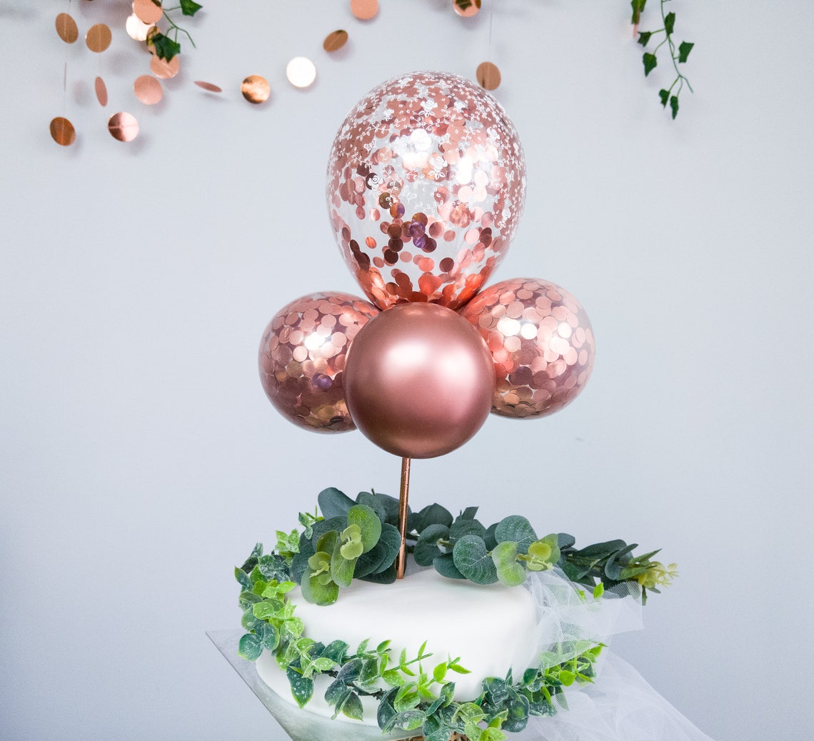 Balloon Cake Topper Rose Gold Confetti Garland Arch Happy Birthday ...