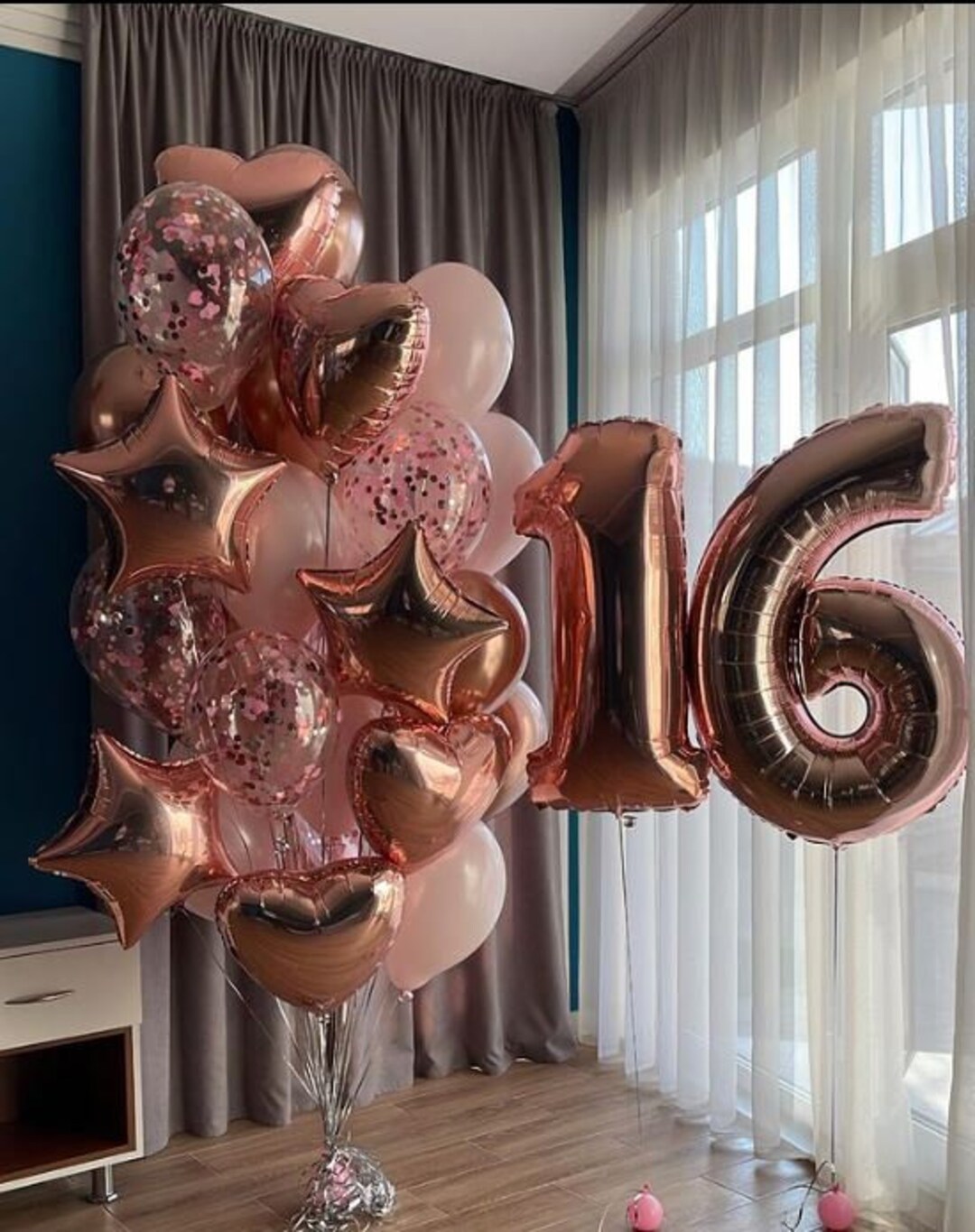 Rose Gold Balloon Bouquet Light Pink Numbers Star Heart Confetti Happy Birthday Party Decorations Age Not Inflated Etsy