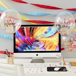 Fête d’anniversaire Mis en place Office Desk Balloon Confetti Décorations Bunting Ballons surprise