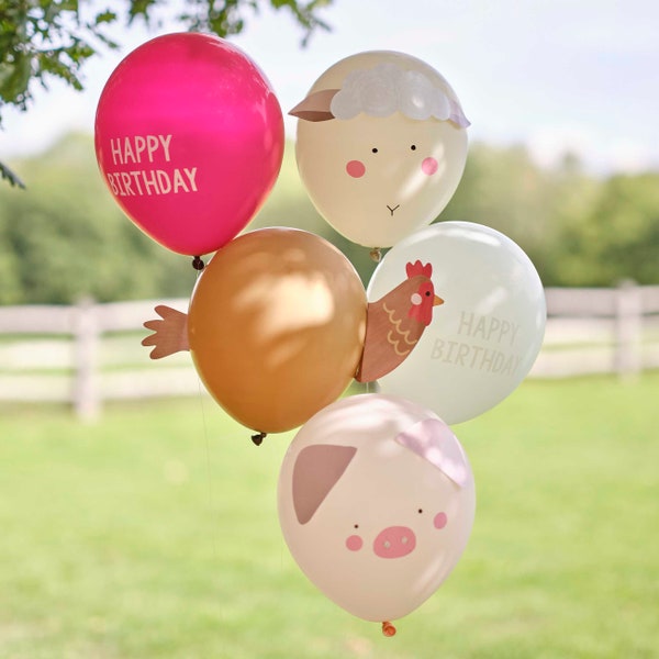 Collection d'amis de la ferme joyeux anniversaire enfants décorations vache mouton cochon poussin, animaux anniversaire ballon fête Bundle