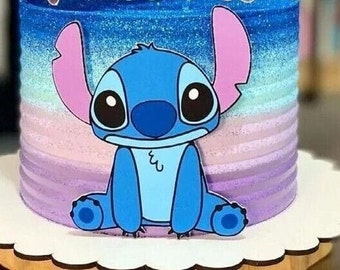 Cartoon Cake Topper Edible Wafer Stitch Blue Purple