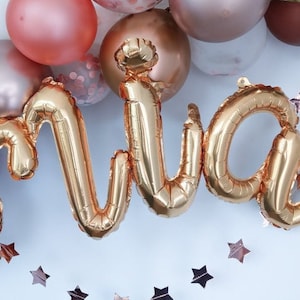 Globos de nombre personalizados de oro rosa, globos de letras cursivas personalizadas, decoraciones de fiesta de cumpleaños globo garland arco letras guión