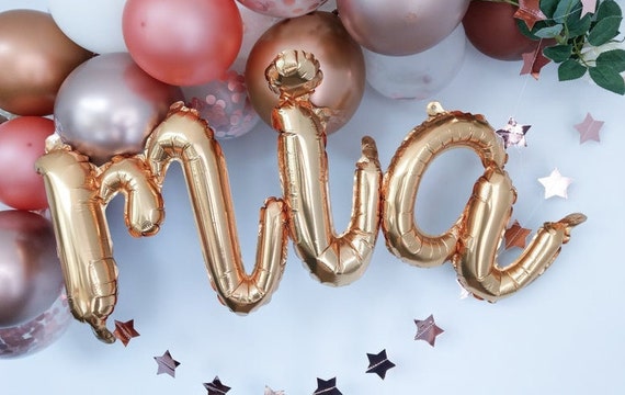 Globos de nombre personalizados de oro rosa, globos de letras cursivas  personalizadas, decoraciones de fiesta de cumpleaños globo garland arco  letras guión -  México