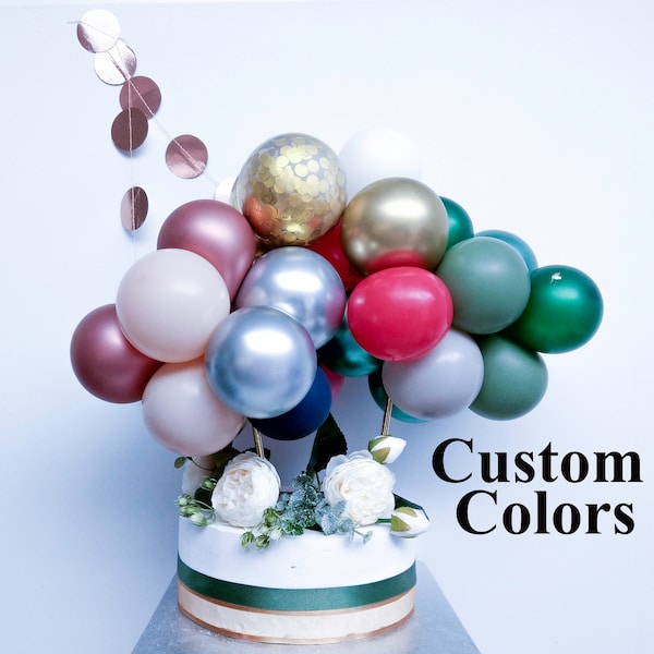 Mini Balloon Cake Topper Happy Birthday Party Decorations Arch Garland Custom Color Blush Mauve Chrome Gold Confetti  Navy Rose Gold Straws