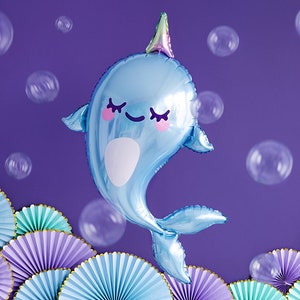 Narwhal Foil Balloon Kids Party Decorations Happy Birthday Magic Fun Gift Blue Theme