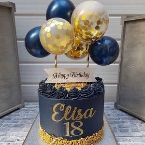 Topper per torta a palloncino di coriandoli, 5" Mini arco di bandierine, ghirlanda per feste di compleanno, matrimonio, addio al nubilato, fidanzamento, torta, regalo One Smash, blu navy, oro, coriandoli