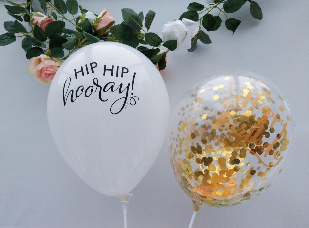 Hip Hip Hooray Clear Balloons Rose Gold Confetti Balloons - Etsy