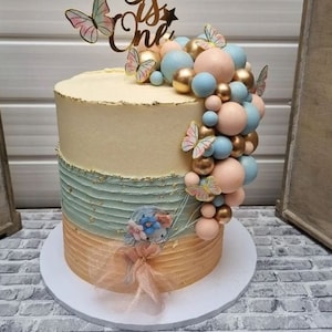 Taartballen, boldecoraties blauw blush goud salie roze wit - 5 bollen