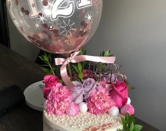 Balloon Cake Topper Rose Gold Confetti Balloon Custom Age Happy 21st 16 30 40 50 60 18 80 13 Birthday