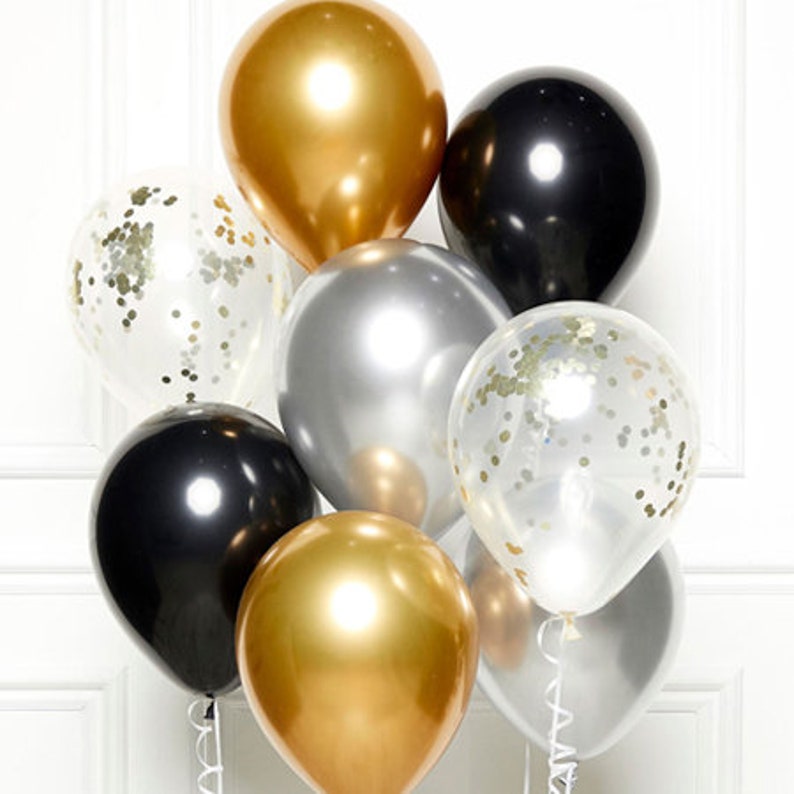 Anniversary New Year DIY Kit Gold Balloons Latex Chrome Confetti Grad Balloon Bouquet Silver Black Happy Birthday Party Hen Decor