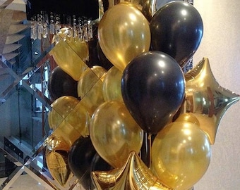 Gold Balloons 11" Latex | Star Foil Balloons | Balloon Bouquet | Happy Birthday Balloons | Foil  Gold Birthday | Age Number | Black Balloons