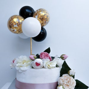 Mini palloncino Cake Topper Decorazioni per feste di buon compleanno Arco Ghirlanda Cannucce di coriandoli bianco nero oro