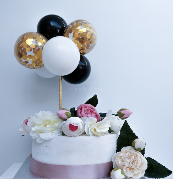 Mini palloncino Cake Topper Decorazioni per feste di buon compleanno Arco Ghirlanda Cannucce di coriandoli bianco nero oro - Italia