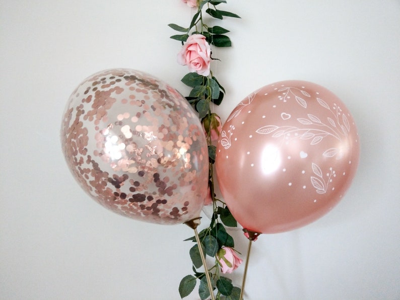 Rose Gold Balloons 11 Latex Room Decor Rose Gold Confetti Balloons Bride Aisle Decor Engaged Mr Mrs Event Balloons Wedding Balloons