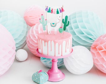 Llama Party Cake toppers, Joyeux anniversaire, Décorations de fête pour enfants, Mini guirlande de mouchoirs, Cactus, Llama Cake Topper