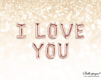 I LOVE YOU Balloons | Rose Gold Balloons | Gold Silver Balloons | Party | Letter | Garland Balloon | Bridal Shower | Bridal | Wedding