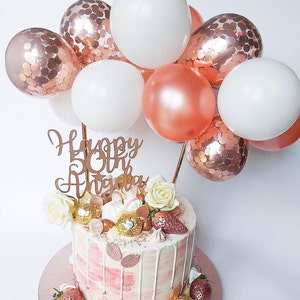 Rose Gold Balloon Cake Topper Confetti 5" Mini Bunting Banner Garland Party Birthday Wedding Hen Baby Engaged One Smash White Arch Straws