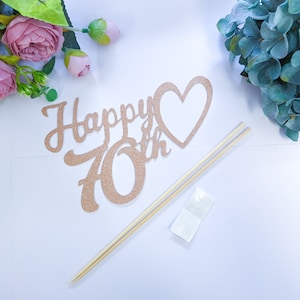 Rose Gold Card Cake Topper Gold Age 16th Personalizado Nombre Personalizado Corazón Feliz Cumpleaños Plata 21º 18º Cartulina DIY