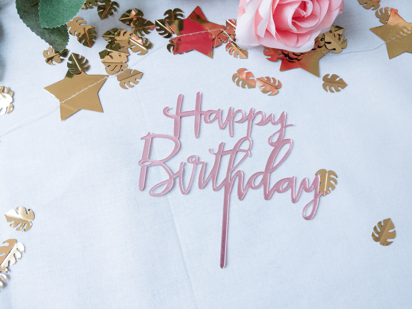 Happy Birthday Cake Topper Rose Gold Party Decorations Script Acrylic ...